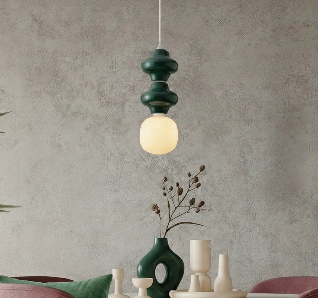 Suspension Clio M en céramique verte avec verre blanc