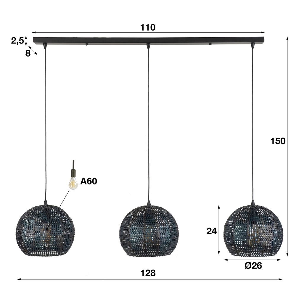 Lampe suspendue à l’échelle 3L Armor 3x Ø 26cm Lyora 8716803512894