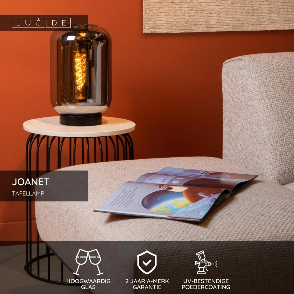 Lampe de table Joanet noir avec verre fumé Lucide 5411212452177