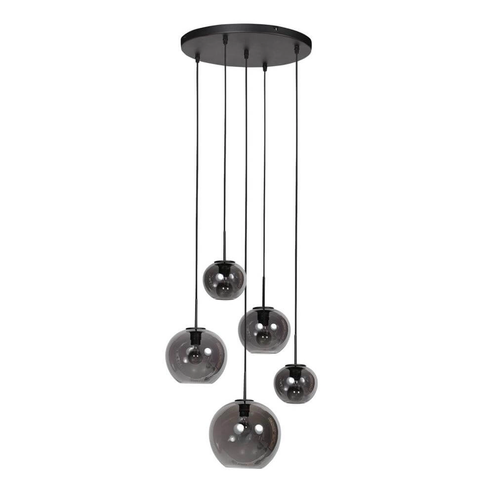 Suspension 5 lumières HaloSwap Verre rond noir et fumé Suspension 5 lumières HaloSwap Verre rond noir et fumé