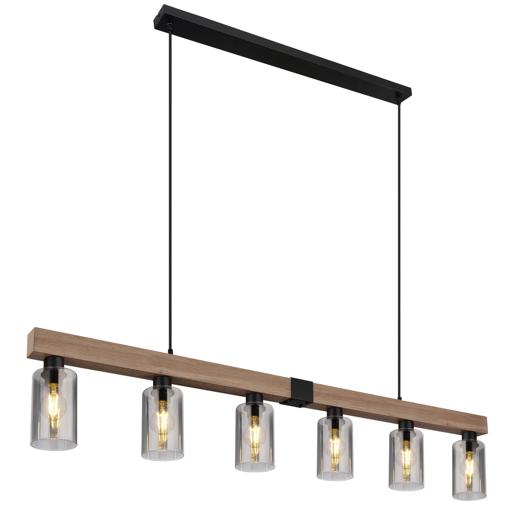 Lampe suspendue Hadera Noir à 6 lumières avec verre fumé