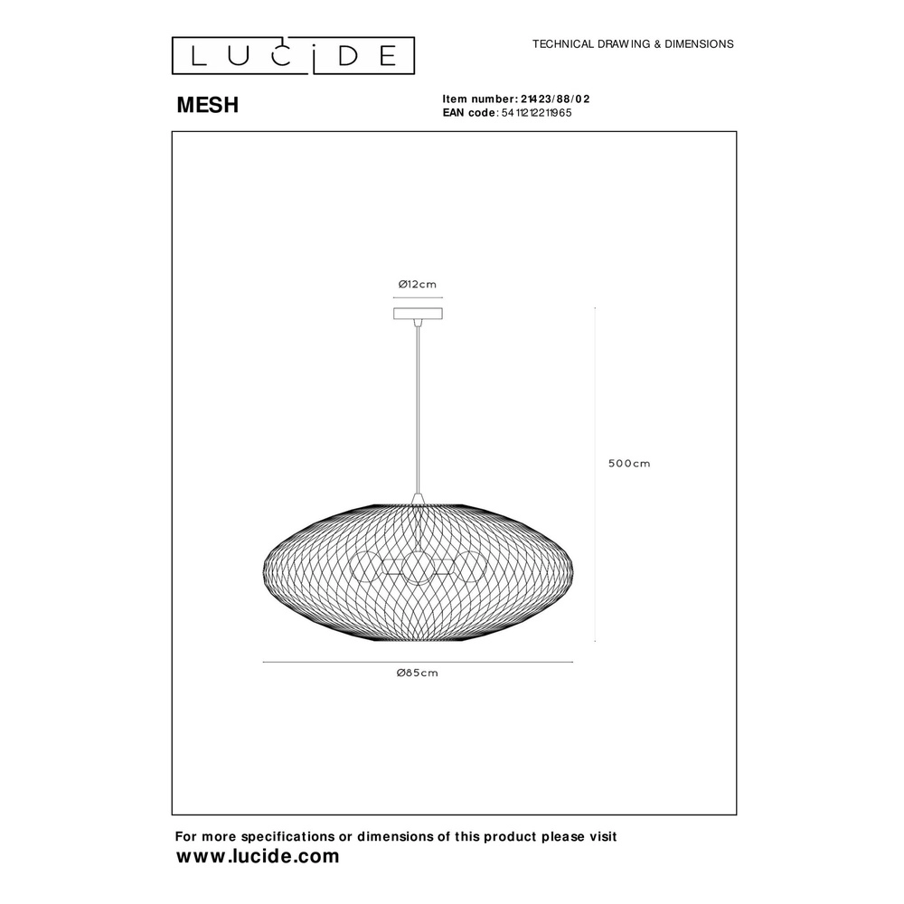 Lampe pendante en maille Mesh Ø 85 cm d’or pour le grenier Lucide 5411212211965