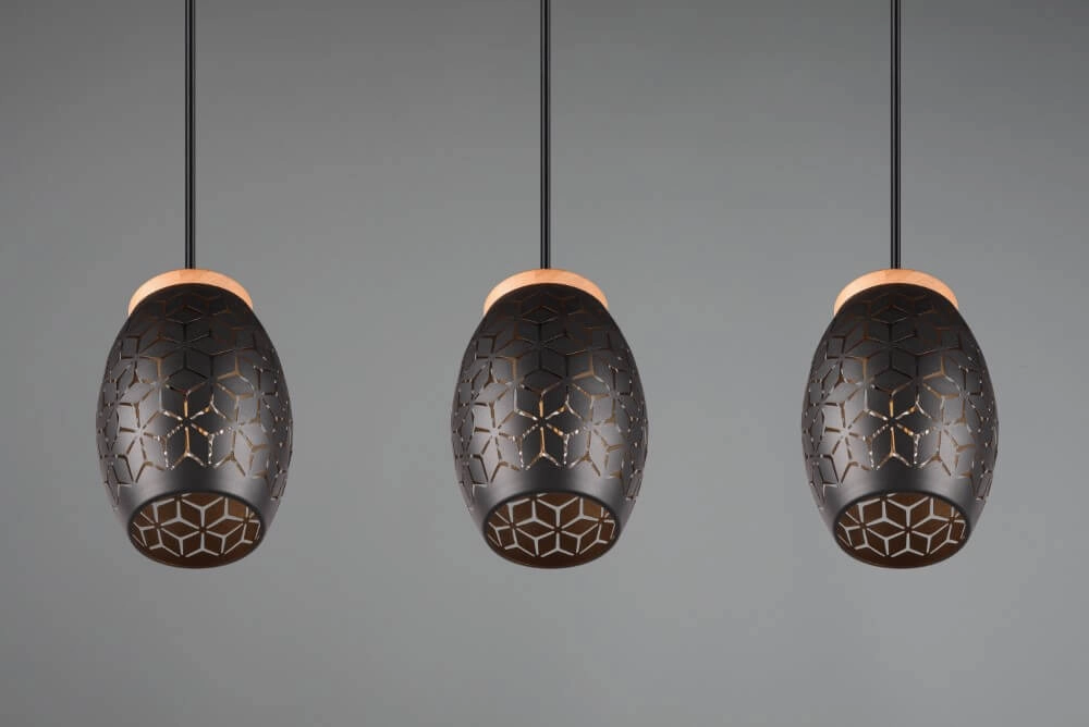 Lampe à suspension en or noir Bidar 3 lumières Trio 4017807574890