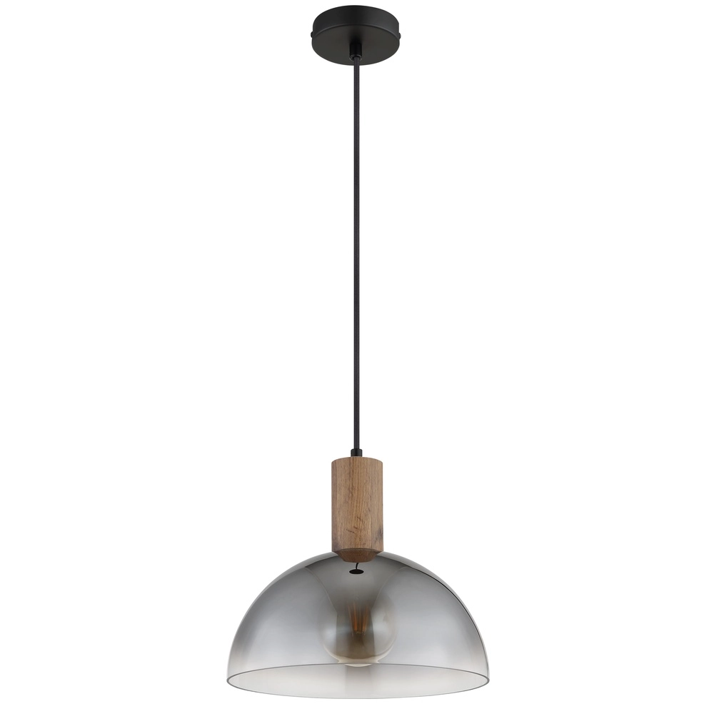 Lampe pendante de campagne Romy noir avec bois Globo 9007371580354