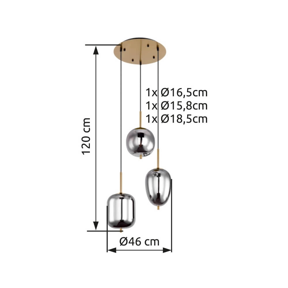Suspension dorée Blacky I 3 lumières Globo 9007371428038