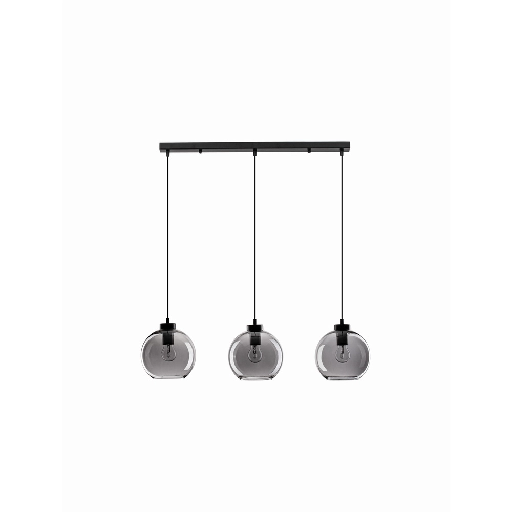 Suspension Palmer 3 lumières droites noires avec verre fumé Lyora 5212017430960