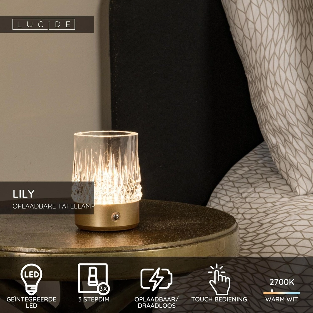 Lampes de table rechargeables Lily Ensemble de 3 pièces d’or Lucide 5411212461070