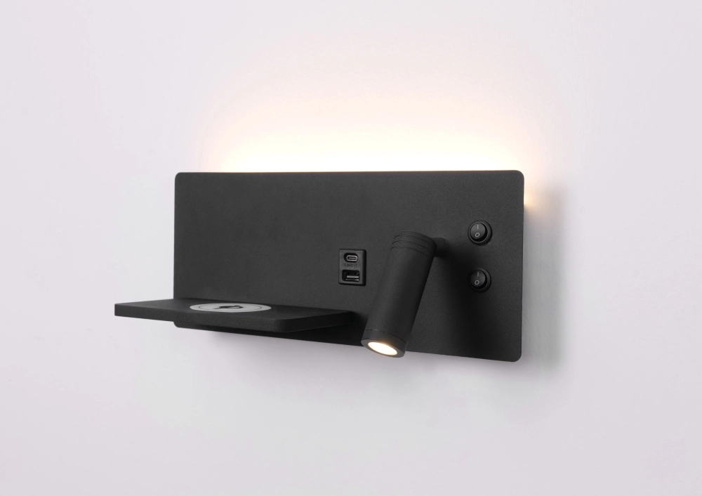 Lampe de chevet Charge Noir droit avec chargeur sans fil