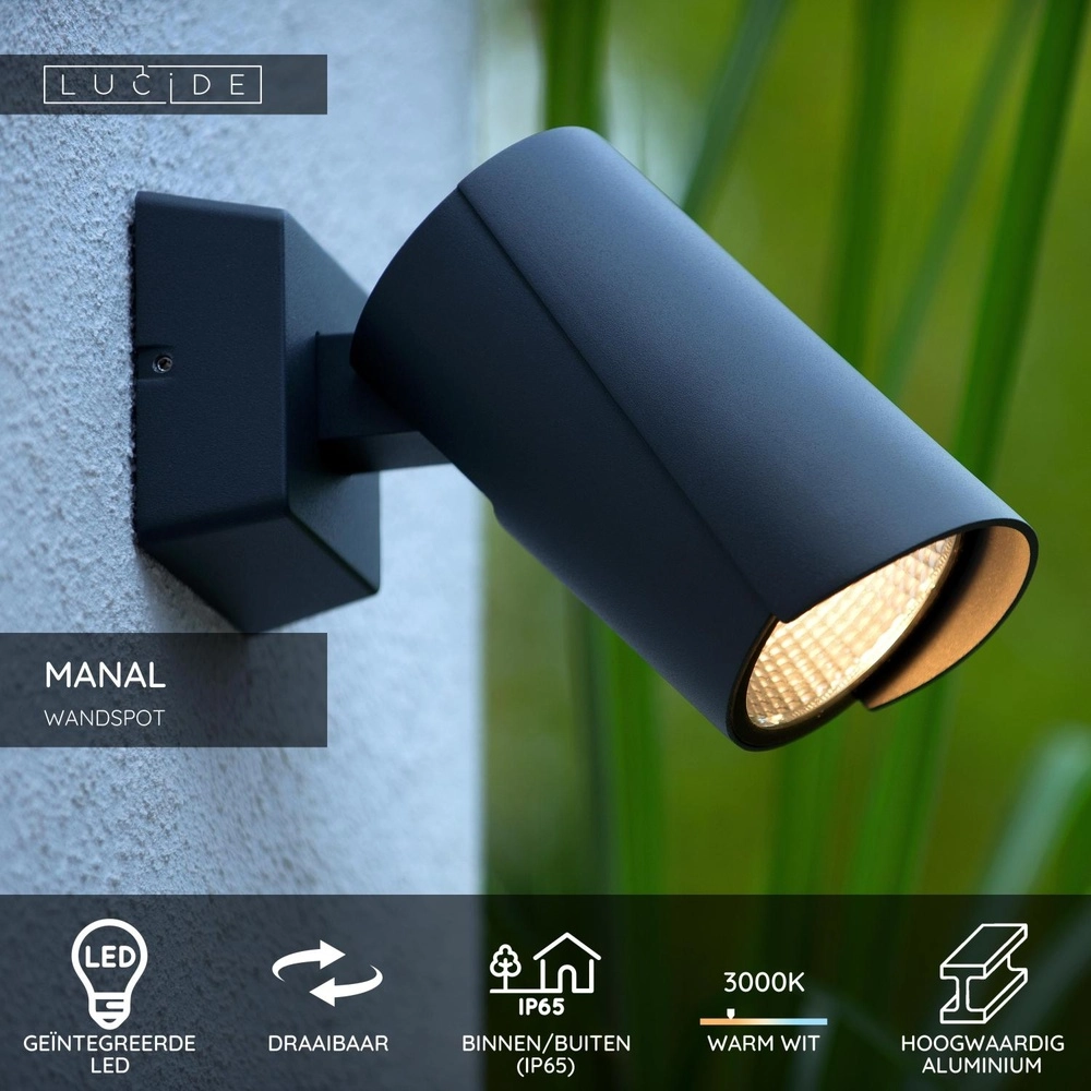 Lampe murale de conception Manal anthracite Lucide 5411212271686