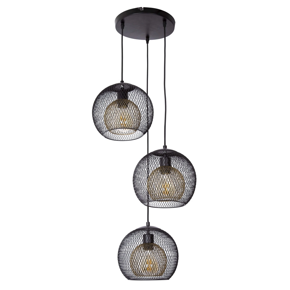 Lampe pendante en maille Selina 3 lumières noires de la cage
