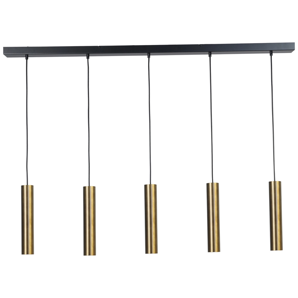 Lampe suspendue noire pour salle à manger Run Cylindres à 5 lumières dorés Lampe suspendue noire pour salle à manger Run Cylindres à 5 lumières dorés
