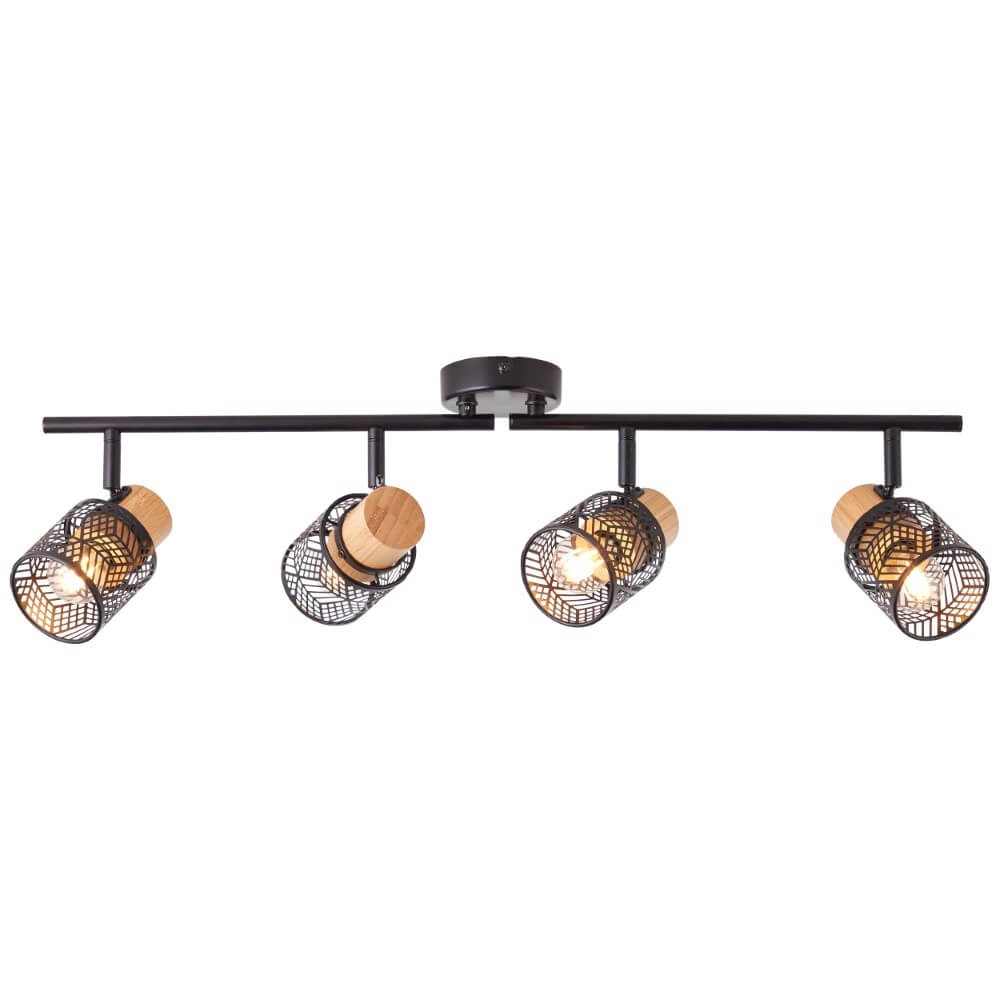 Taches Santy 4 lumières noir avec bois Taches Santy 4 lumières noir avec bois