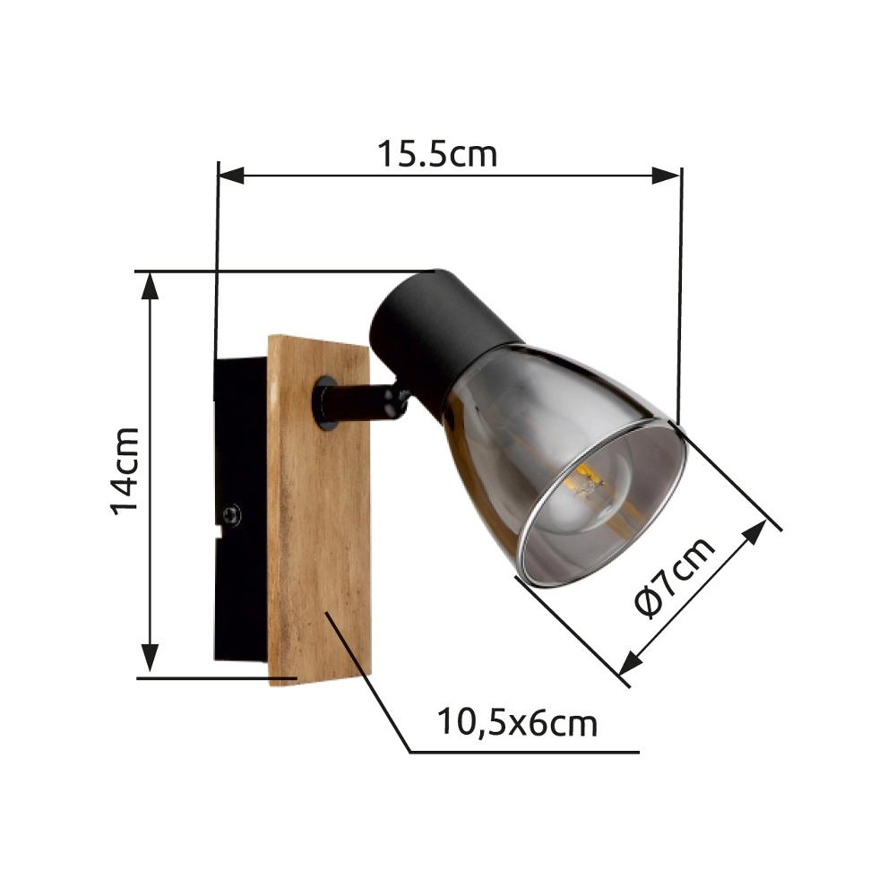 Lampe murale Claude noir avec bois Globo 9007371440207