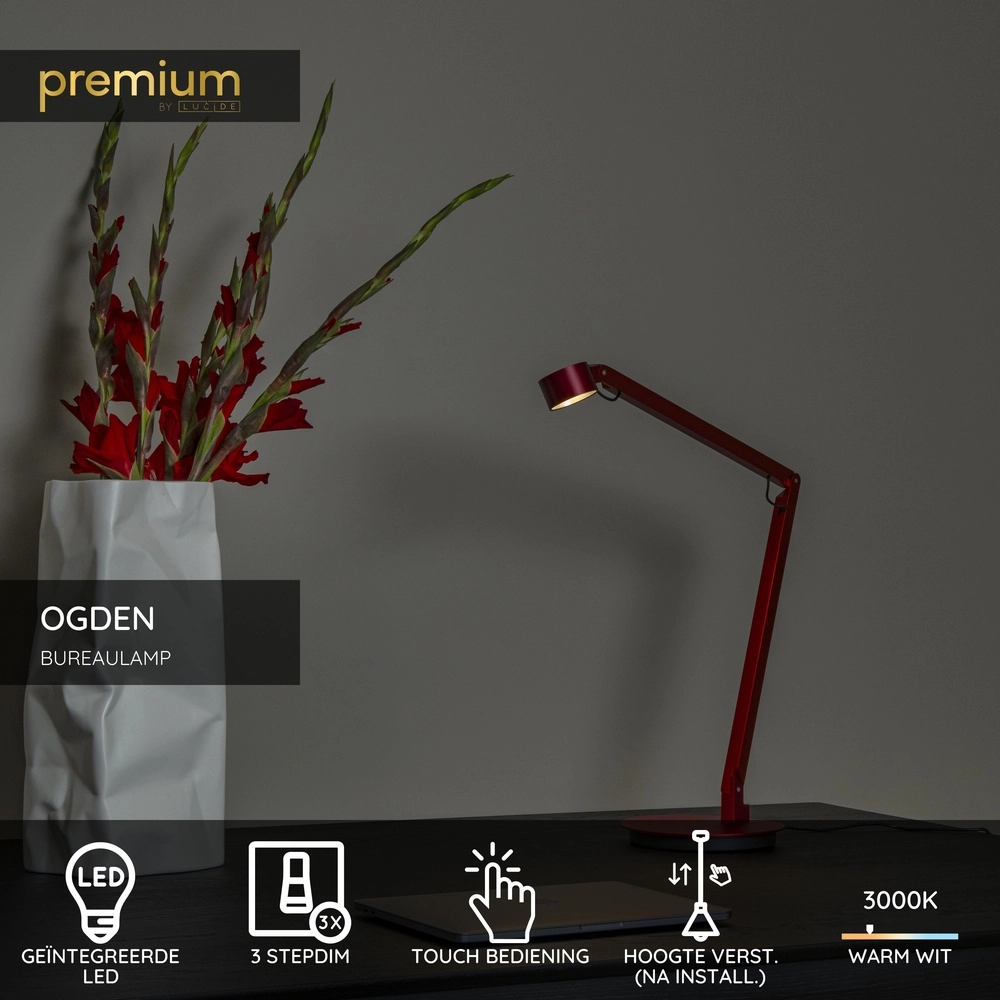 Lampe de bureau Ogden Rouge Premium by Lucide 5411212560315