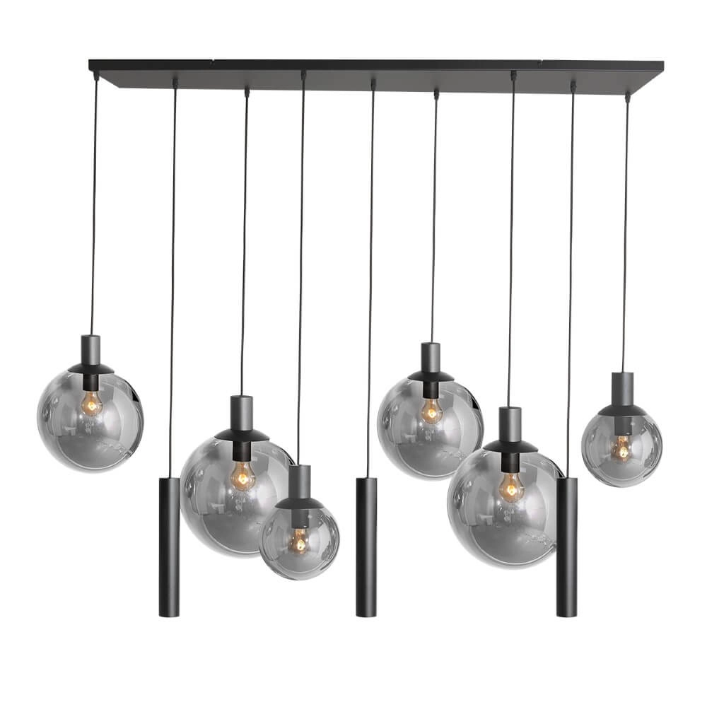 Lampe suspendue pour table à manger Bollique noir avec verre fumé Steinhauer 8712746172973