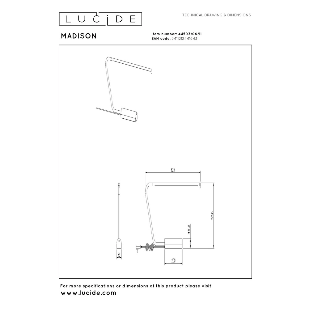 Lampe de bureau à design Madison Chrome Lucide 5411212441843
