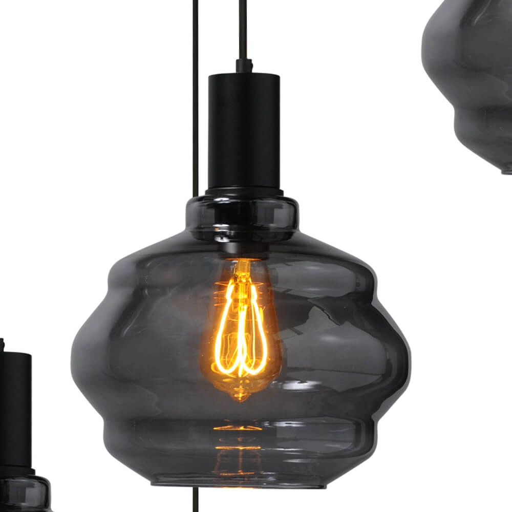 Suspension loft 5 lumières - noire - Porto avec verres à fumée Ball - Ø 24cm Masterlight 8718121271002