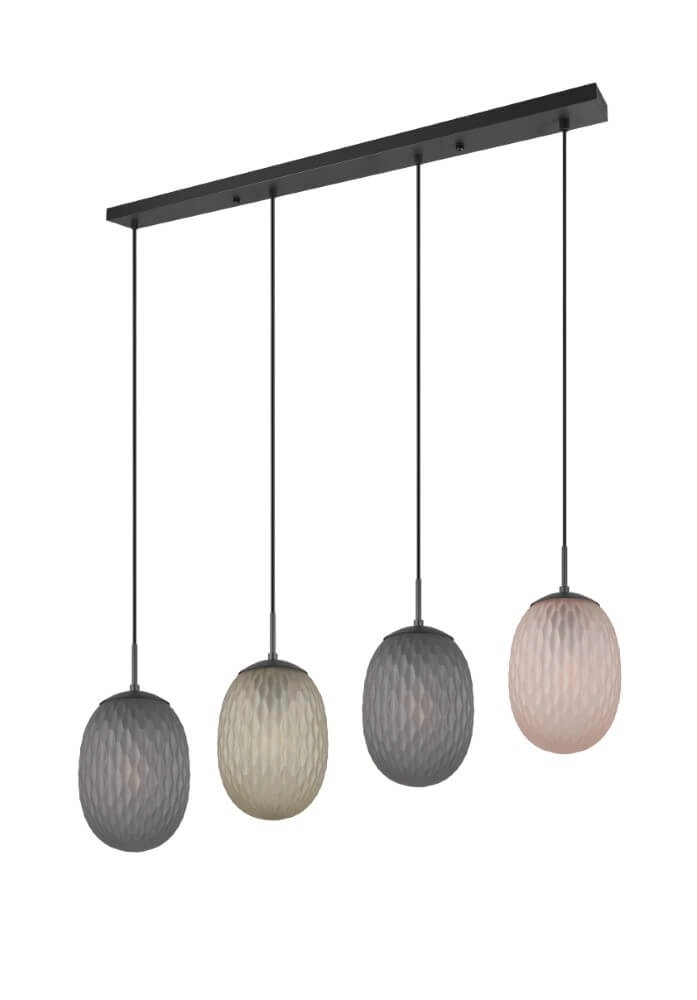 Lampe suspendue 4 lumières Facette avec verre coloré nervuré Trio 4017807616842