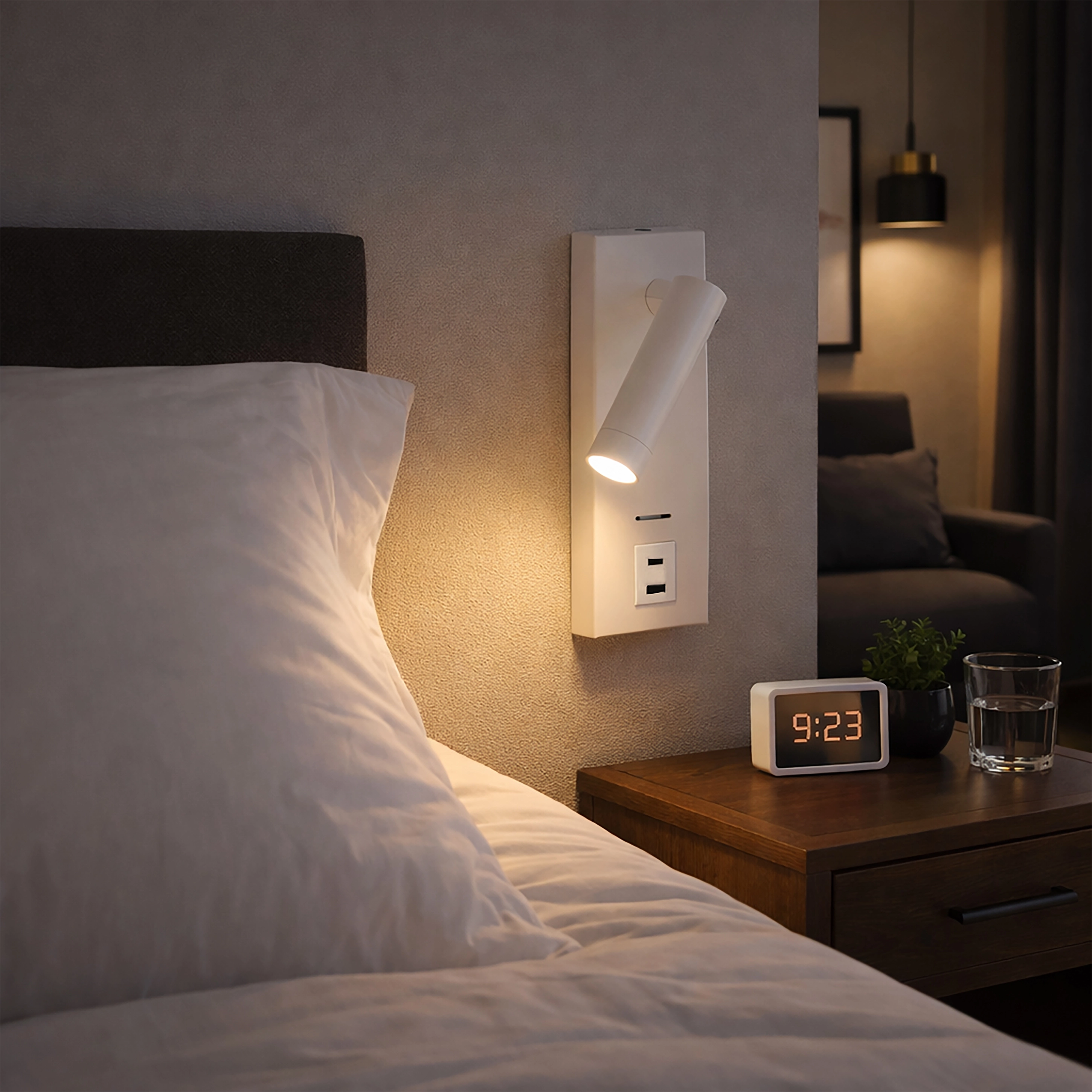 Lampe de chevet blanche Marlow avec USB Lyora 5053423275864