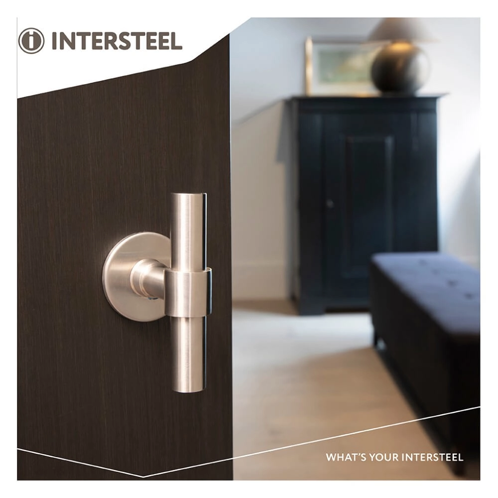 Poignée de porte modèle L/T Krucko avec rosace plate 2mm en acier inoxydable Intersteel 8714186461419