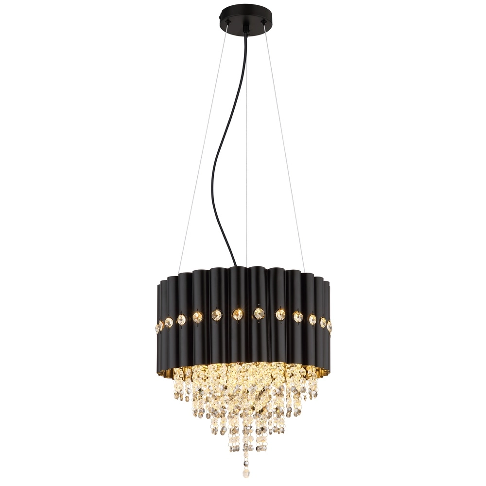 Lampe suspendue Eleos noir avec du cristal