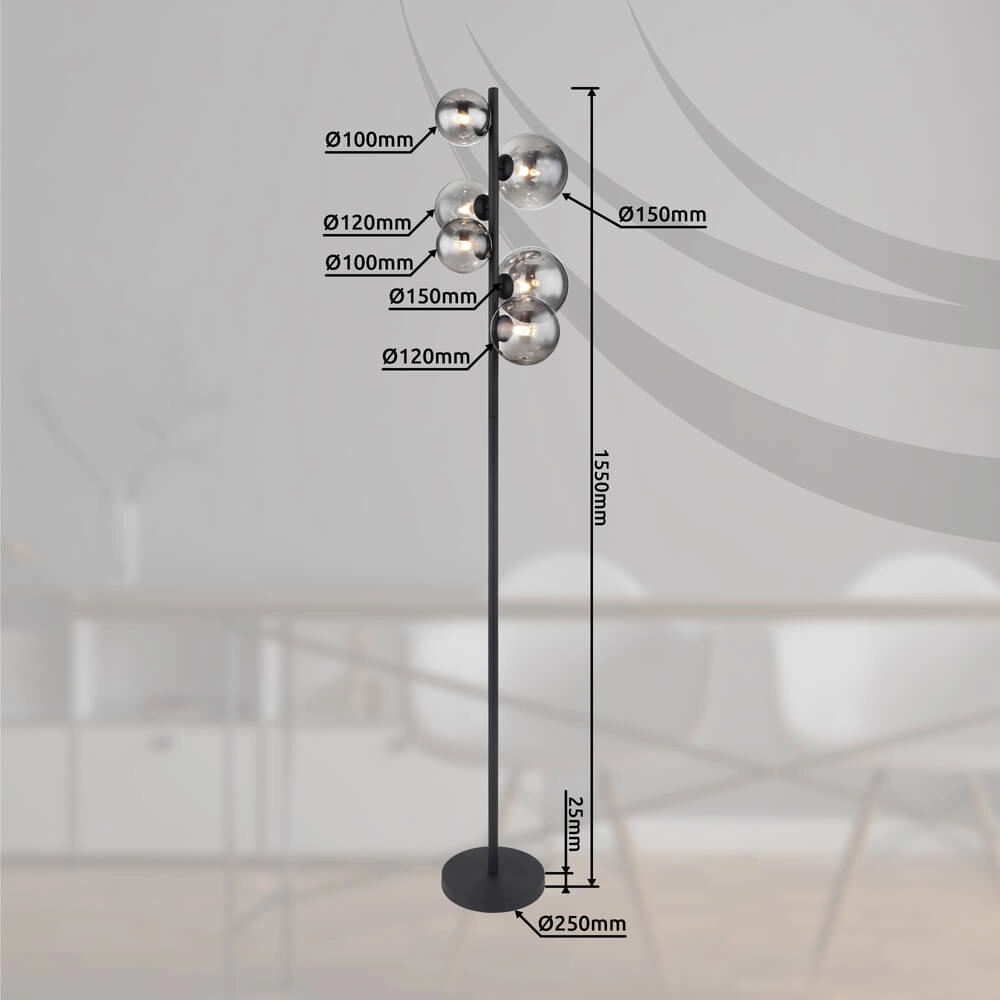 Lampadaire noir Riha 6 lumières Globo 9007371417889