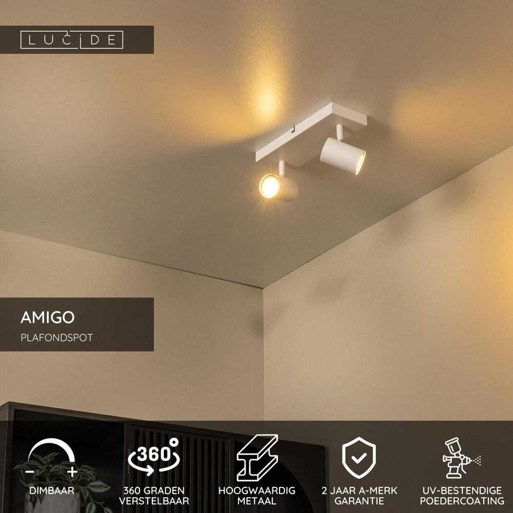 Lampe de plafond Amigo Blanc à deux lumières Lucide 5411212531155