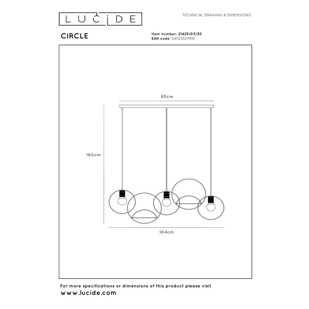 Lampe pendante unique Circle Noir à 3 lumières Lucide 5411212211910