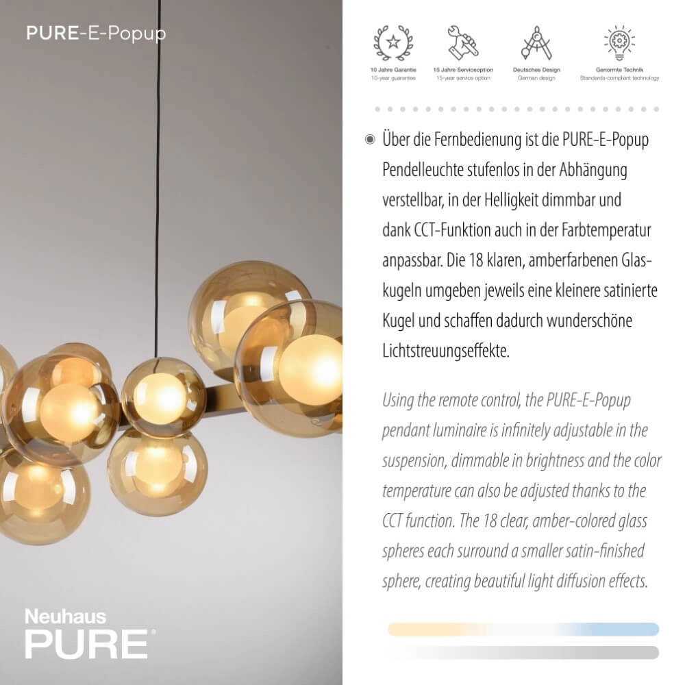 Lampe suspendue unique Pure E-Popup Bronze à 18 lumières Paul Neuhaus 4012248384428