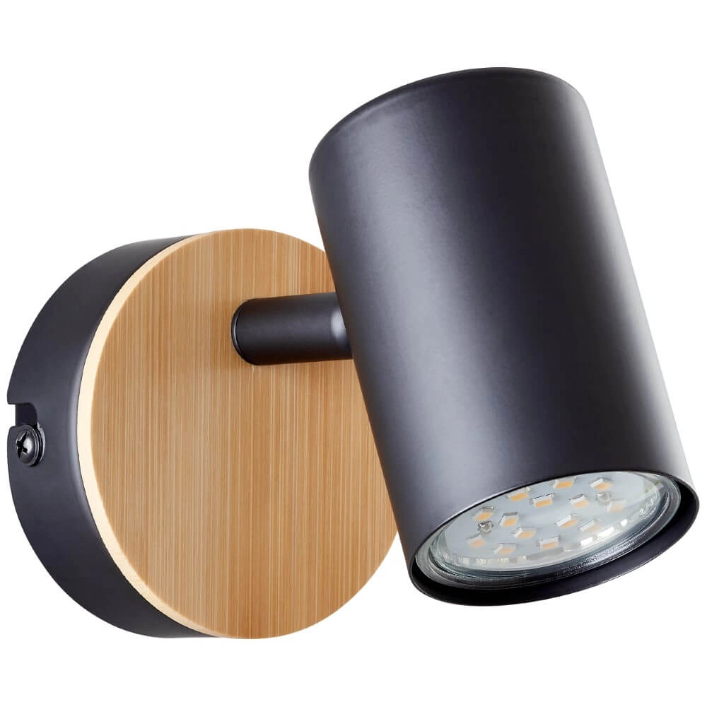 Applique Niels noir avec du bois Brilliant 4004353410192