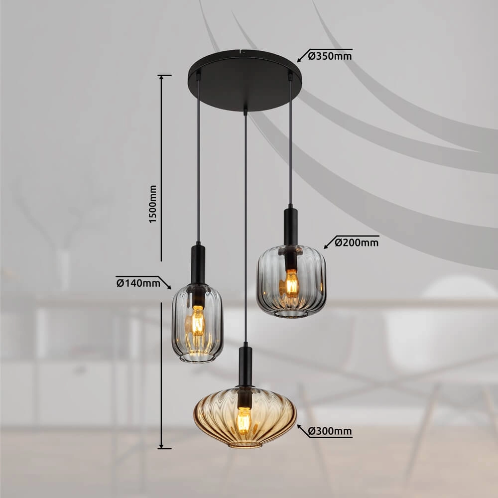 Suspension Valletta avec verre coloré 3 lumières Globo 9007371455867