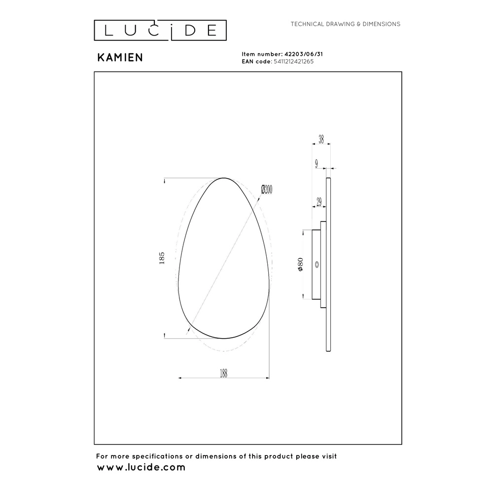 Lampe murale unique Kamien marbre 20 cm Premium by Lucide 5411212421265