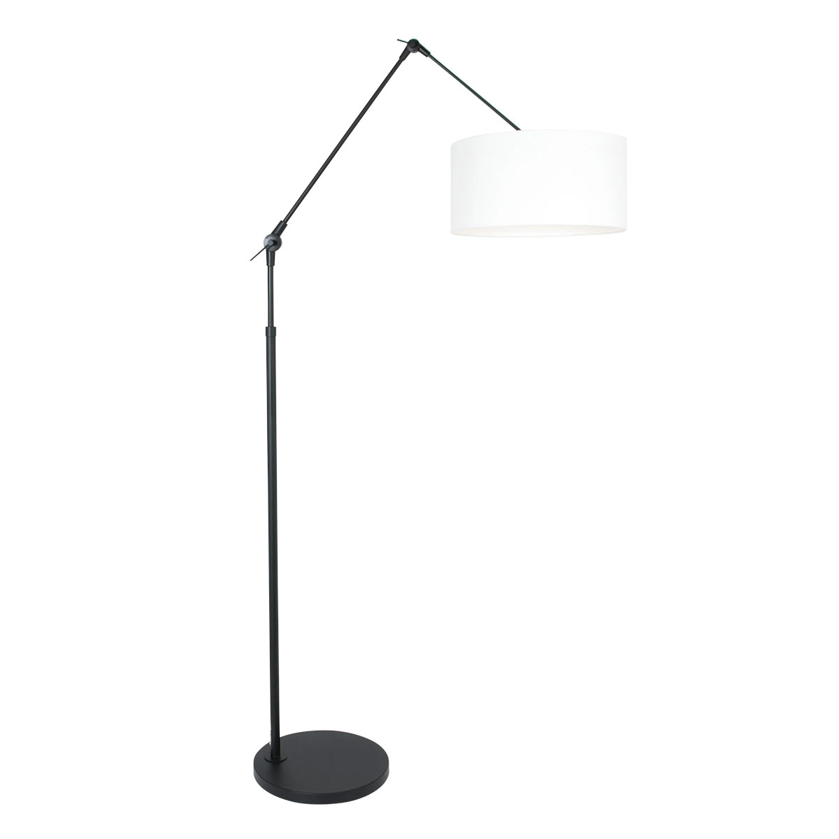 Lampe de lecture au sol Prestige Chic noir avec abat-jour en lin blanc 40 cm