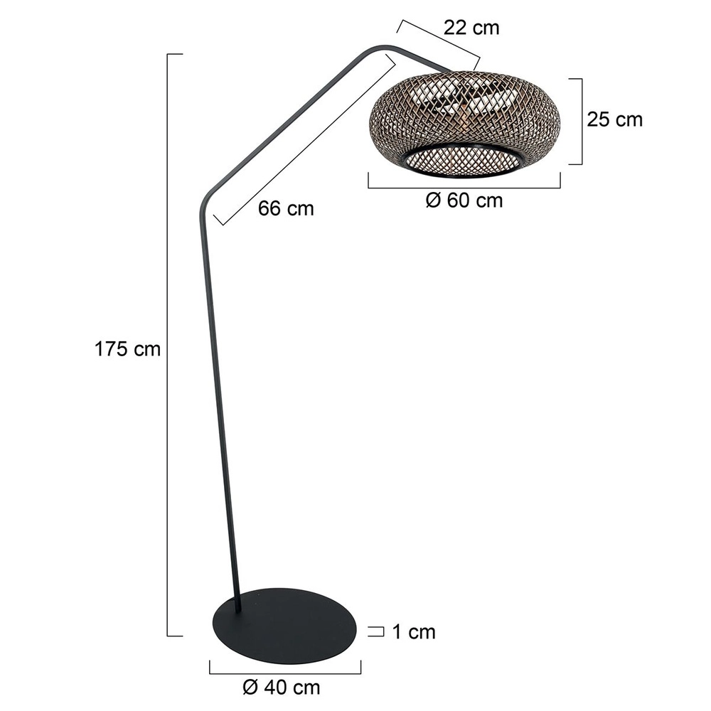 Lampe à arc ZigZag avec capot noir et rotin Steinhauer 8712746183047