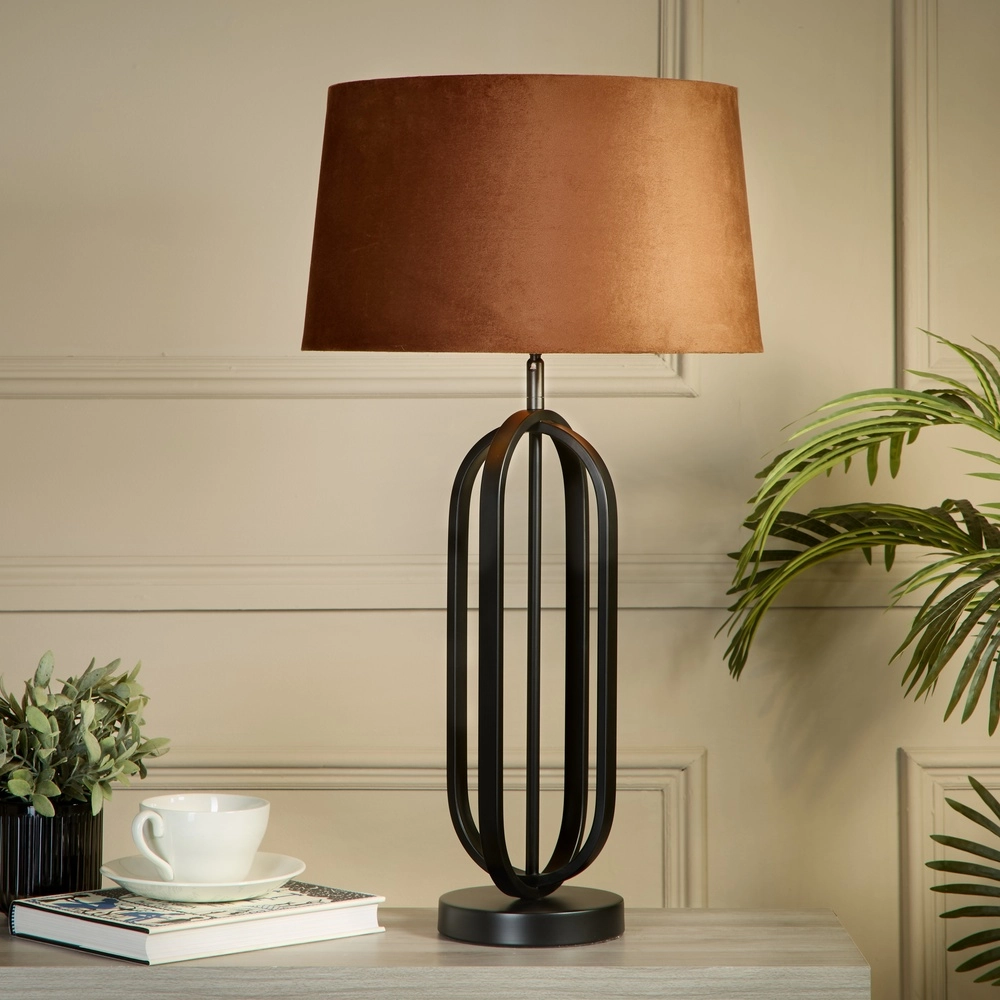 Lampe de table Chic Noir avec capuche orange Searchlight 5053423305394