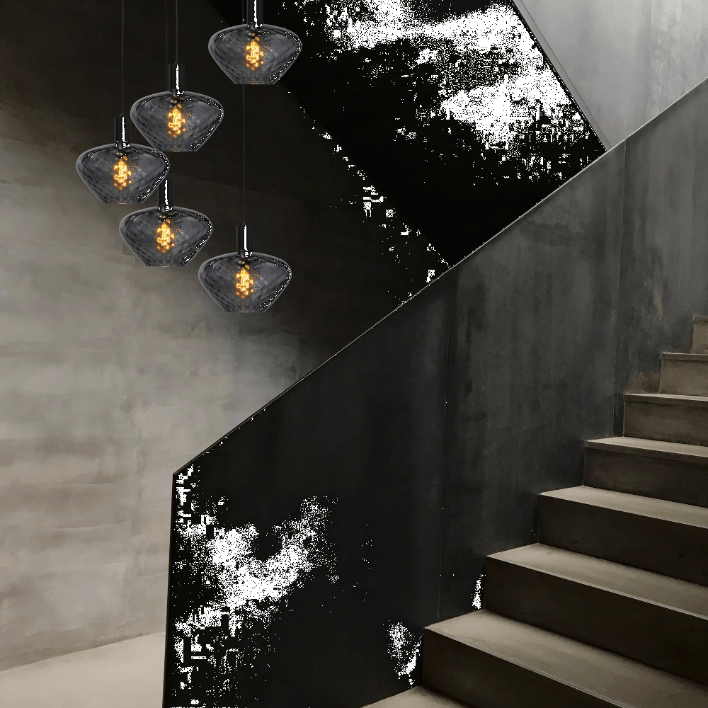 Suspension loft 5 lumières - noire - Porto avec des verres à fumée Blossom Masterlight 8718121271088