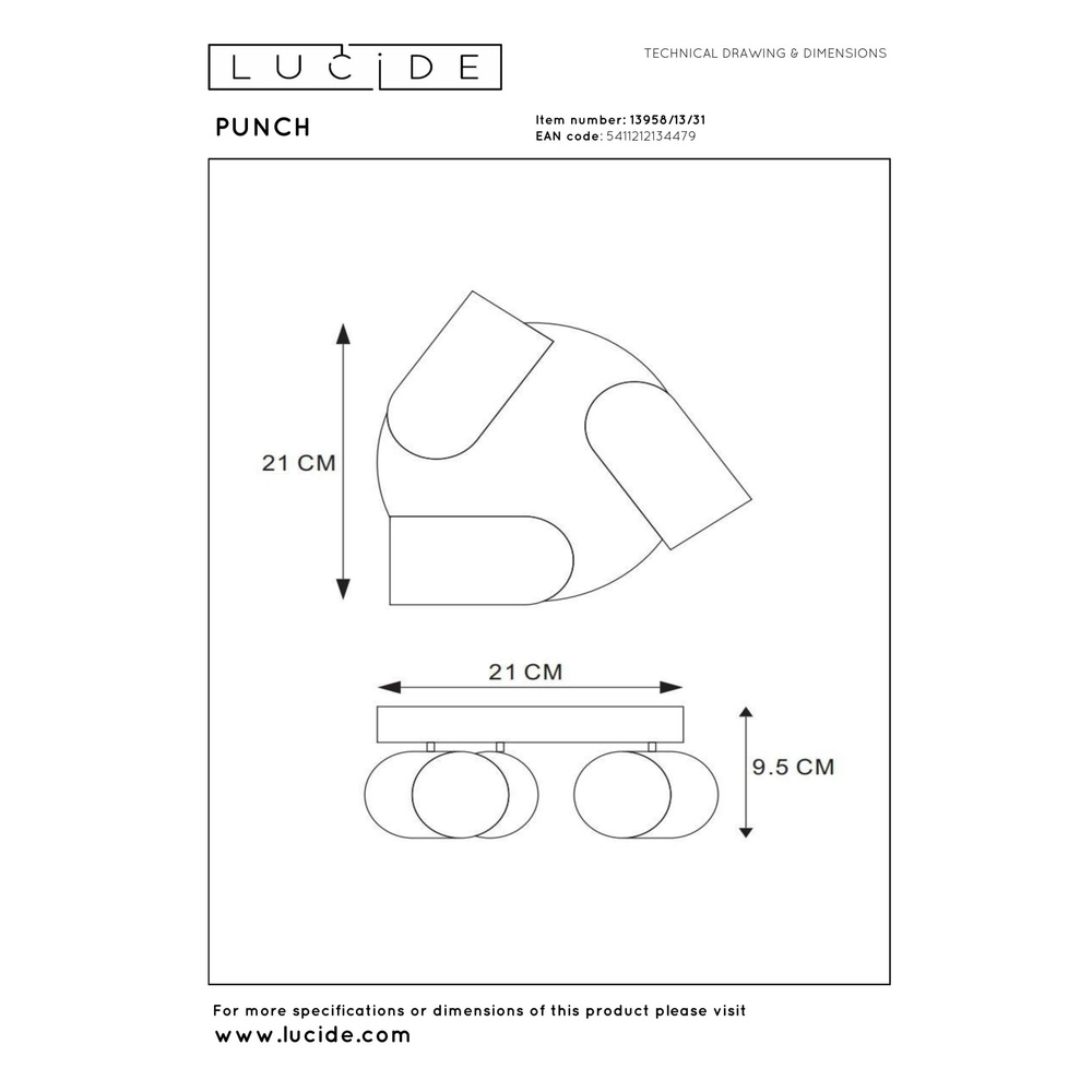 Projecteur de plafond Punch Blanc à 3 lumières Lucide 5411212134479