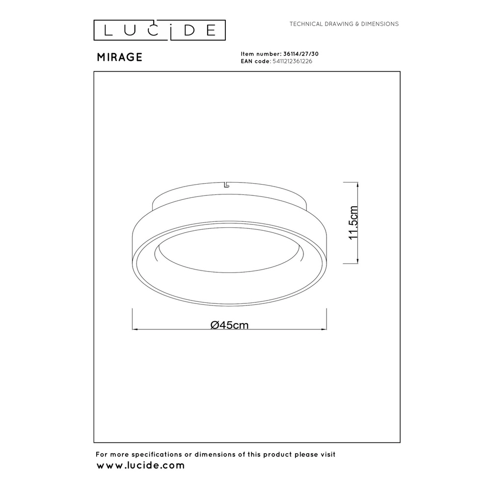 Lampe de plafond Mirage Ø 45cm noir Lucide 5411212361226