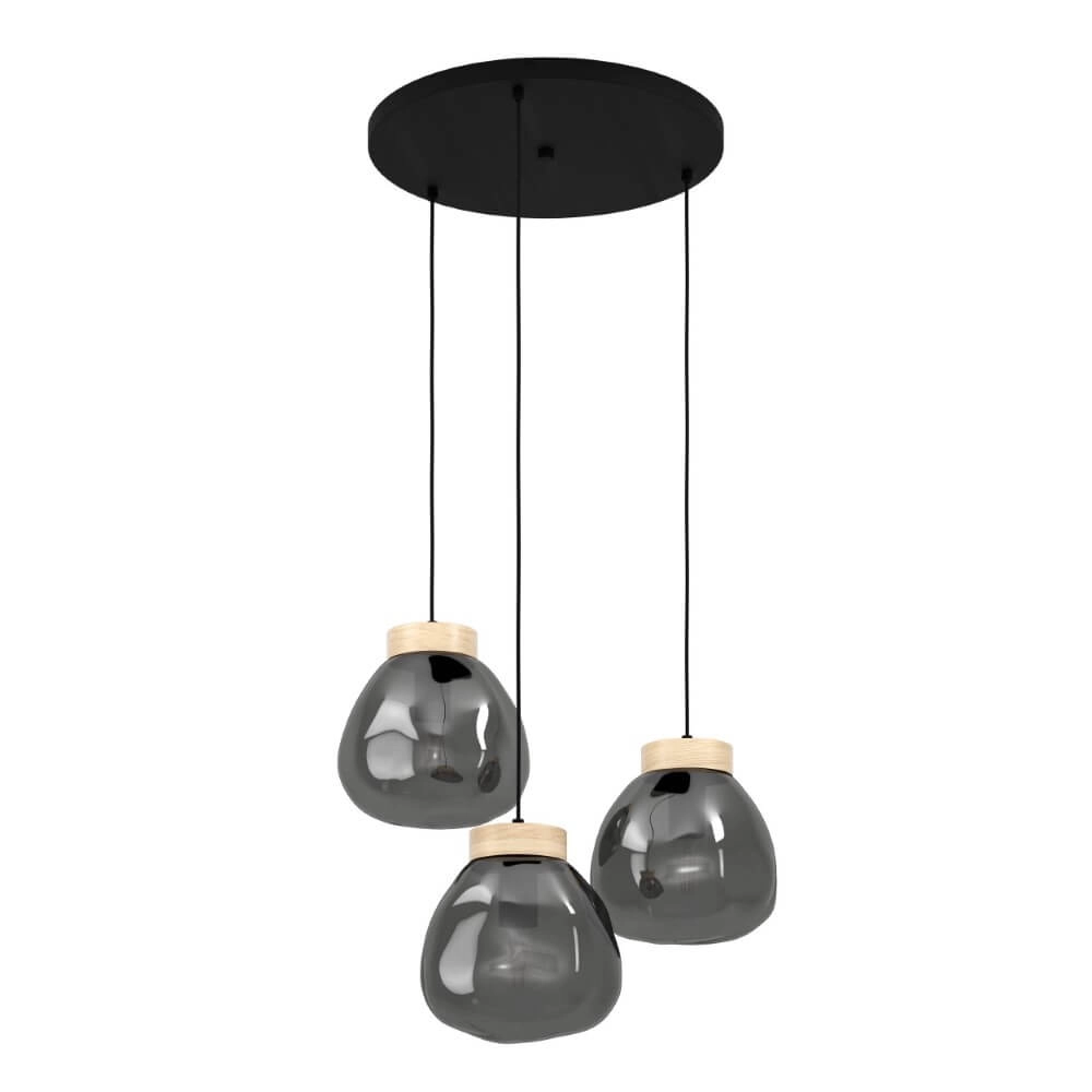 Lampe suspendue ronde Magacela 3 lumières avec verre fumé Lampe suspendue ronde Magacela 3 lumières avec verre fumé