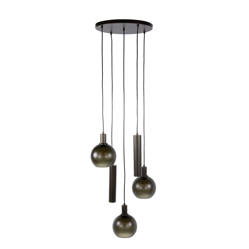 Lampe pendante de conception Sfera Marron Sienne à 5 clairs avec verre dépoli Lyora 8716803515178