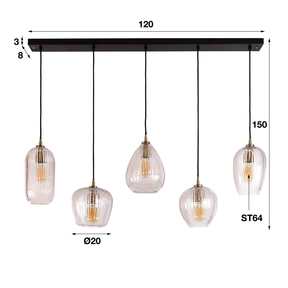 Suspension en verre à 5 lumières Diamond avec du verre transparent Lyora 8716803511187