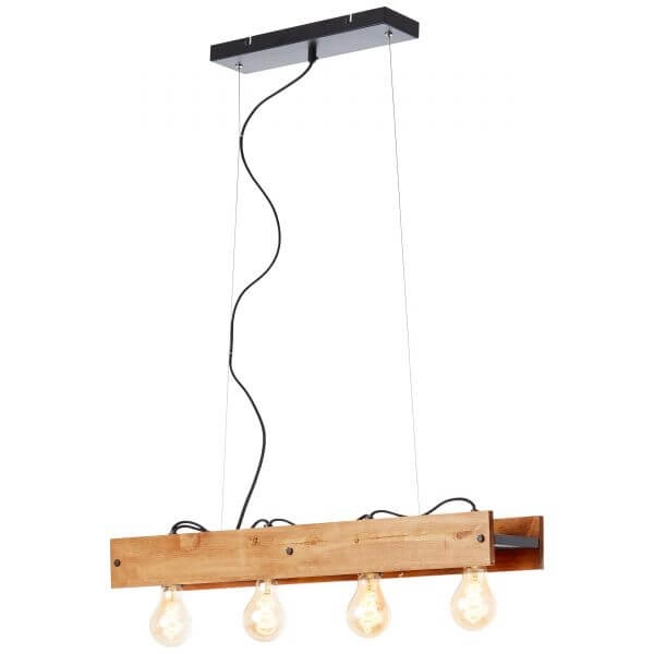 Lampe suspendue Calandra 4 lumières noir avec bois marron Brilliant 4004353394454