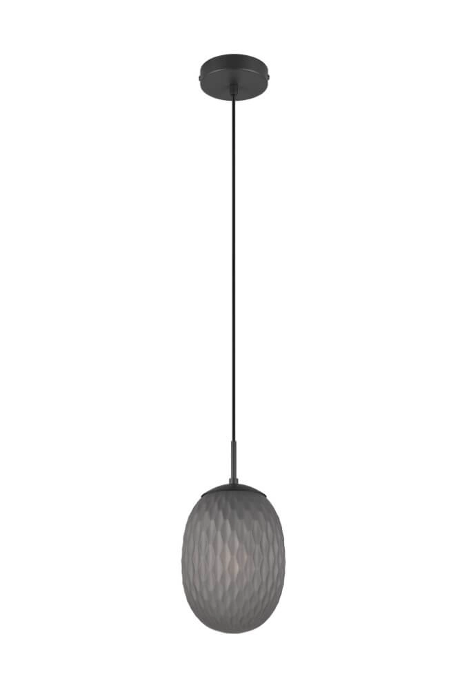Lampe à suspension en verre Facette avec verre fumé nervuré Trio 4017807616828