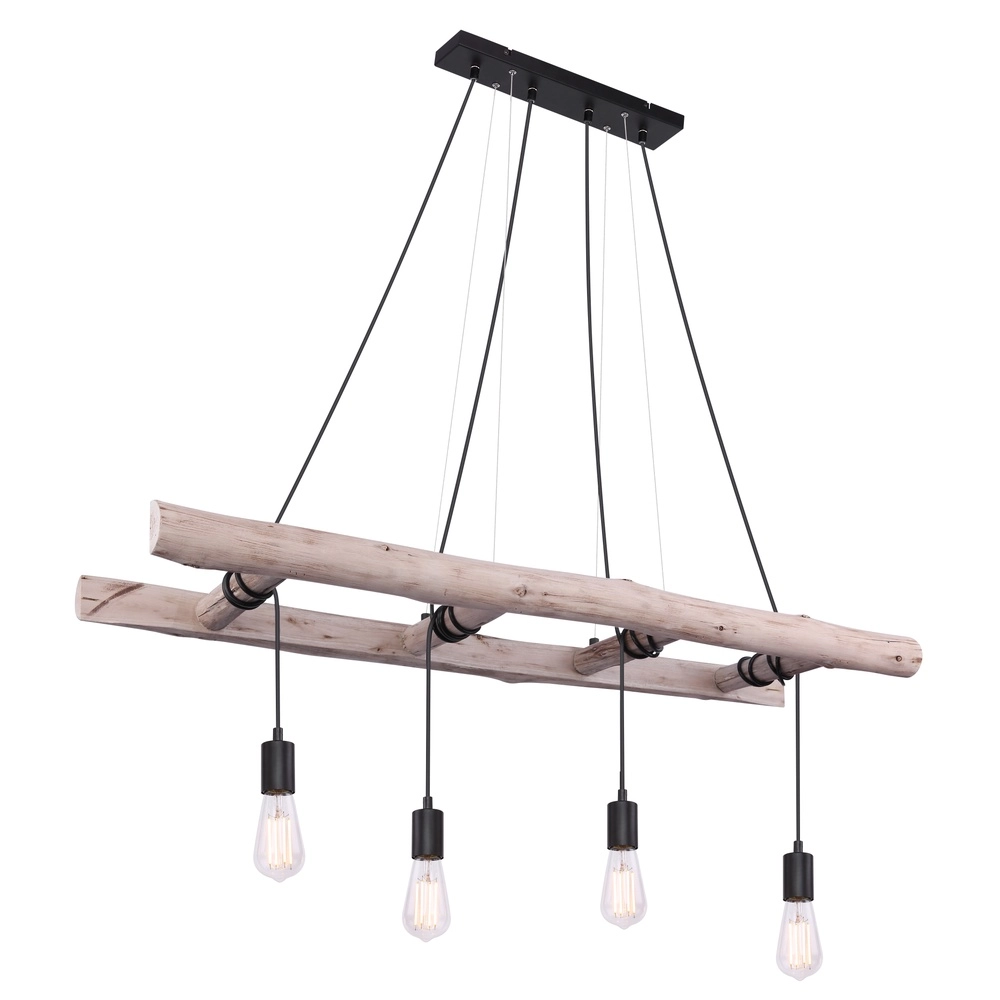 Lampe suspendue à 4 lumières Irmgard bois 190cm