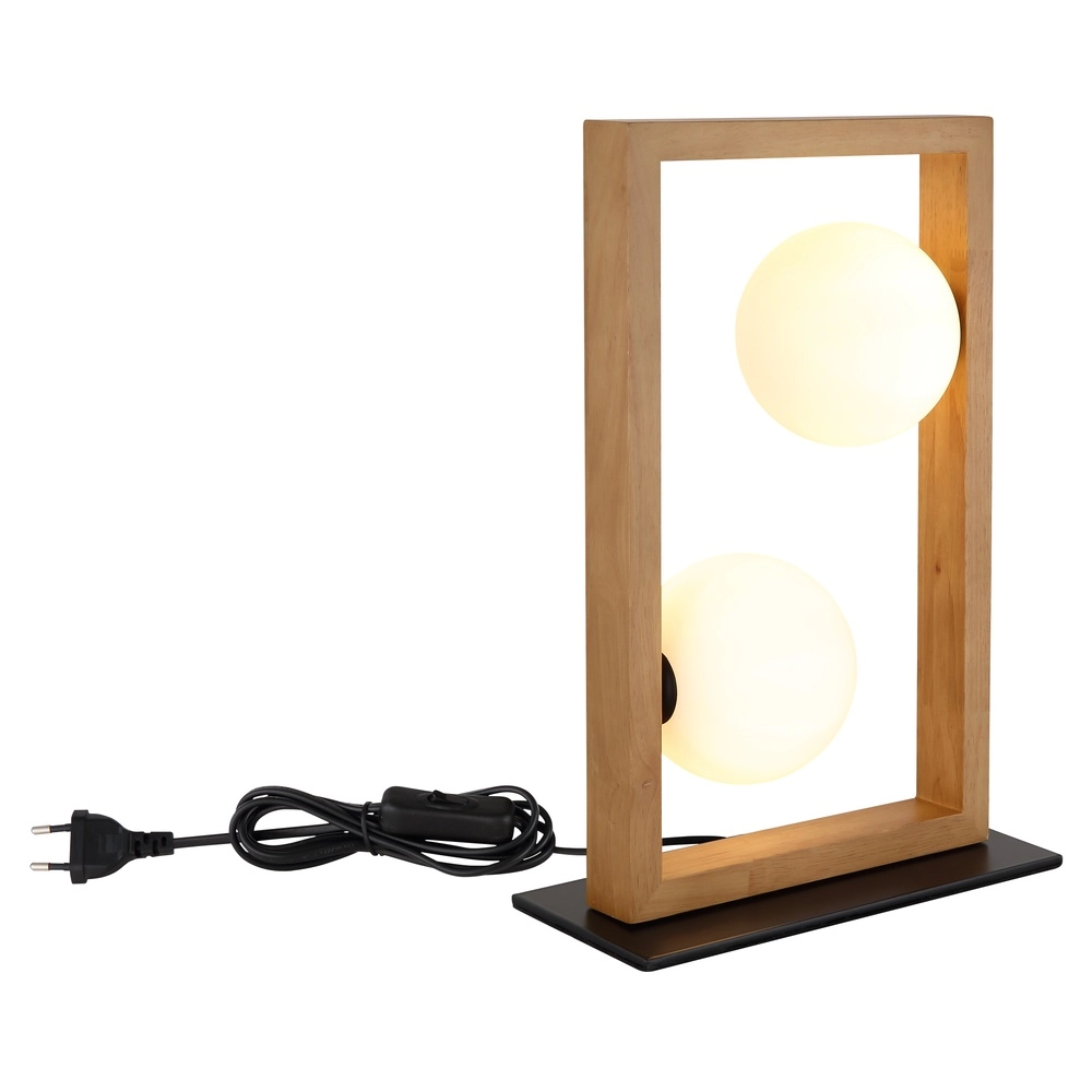 Lampe de table moderne Nanda noir avec bois Globo 9007371510948