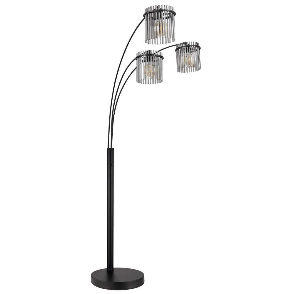 Lampadaire noir Gorley avec verre fumé 3 lumières Globo 9007371478019