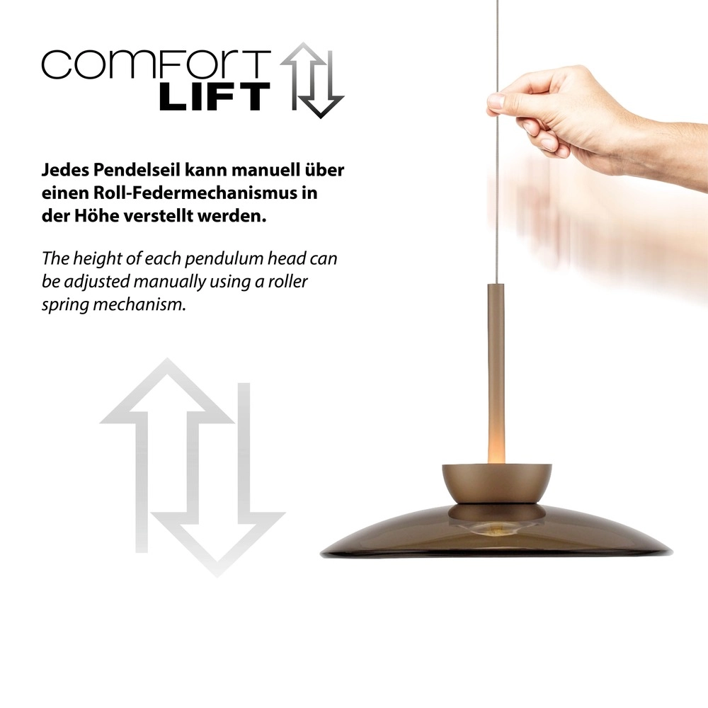 Lampe suspendue de table de salle à manger 2L Pure Moon Bronce avec verre ambré Paul Neuhaus 4012248392980