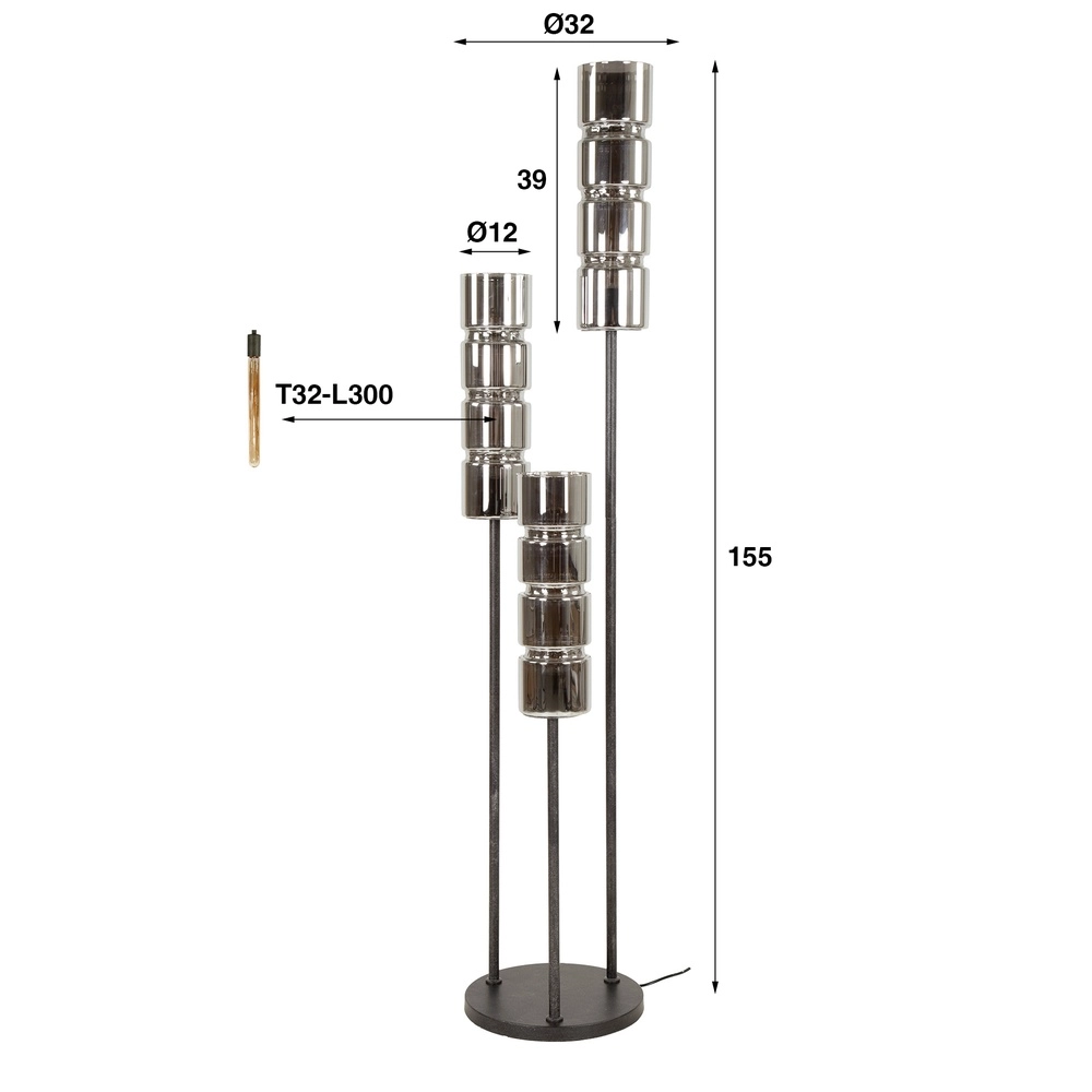 Lampe de pied cylindrique Cylinder 105 cm - noir Lyora 8716803511958