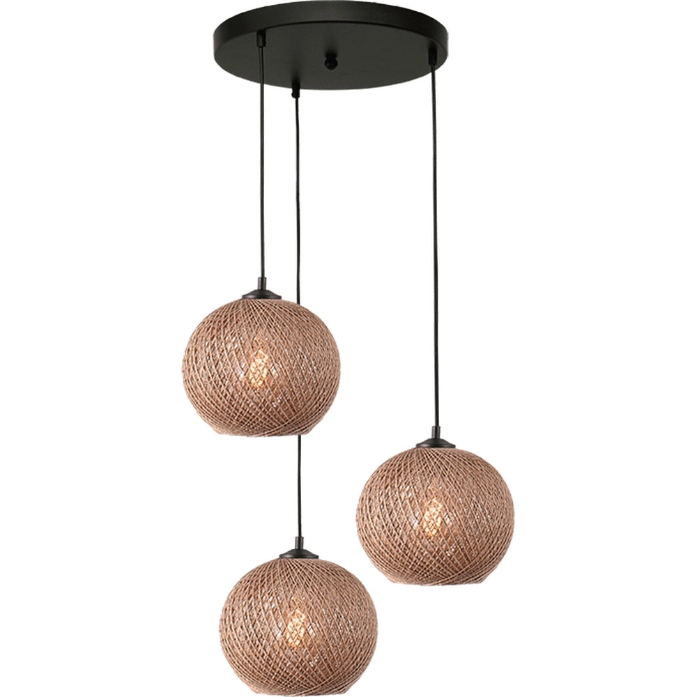 Lampe pendante à 3 lampes Corda rotin Ø rond 20 cm