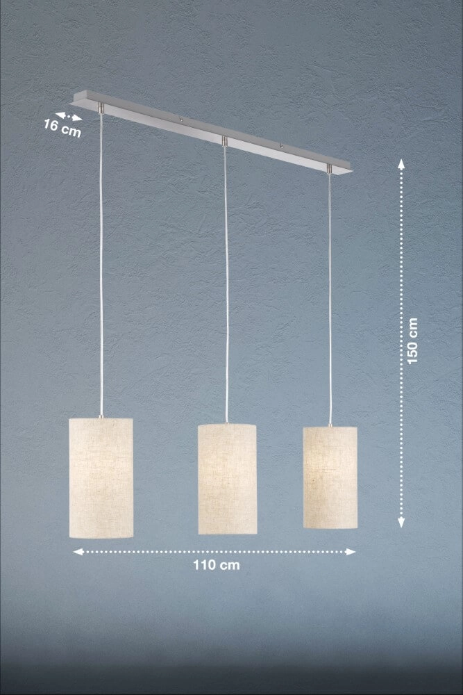 Lampe suspendue 3 lumières Thor avec du lin couleur sable Fischer & Honsel 4003694605847